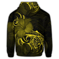 Hawaii Map Turtle Hibiscus Divise Polynesian Zip Hoodie Yellow - Polynesian Pride