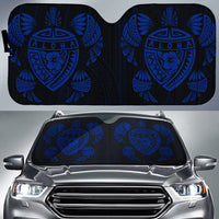 Hawaii Map Turtle Ohana Hibiscus Kakau Polynesian Car Sun Shade Auto Sun Shade Universal Fit Blue - Polynesian Pride