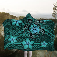 Hawaii Mix Polynesian Turtle Plumeria Hooded Blanket - AH - Nick Style - Turquoise - Polynesian Pride