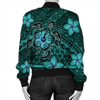 Hawaii Mix Polynesian Turtle Plumeria Bomber Jacket - AH - Nick Style - Turquoise - Polynesian Pride