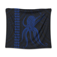 Hawaii Octopus KaKau Polynesian Tapestry - Blue - AH Wall Tapestry Black - Polynesian Pride