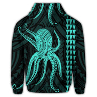Hawaii Octopus KaKau Polynesian Zip Hoodie Turquoise - Polynesian Pride