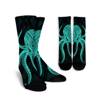 Hawaii Octopus KaKau Polynesian Crew Socks - Turquoise - AH Crew Socks White - Polynesian Pride