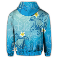 Hawaii Plumeria Deep Blue Turtle Zip Hoodie - Polynesian Pride