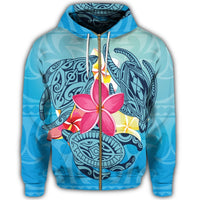 Hawaii Plumeria Deep Sea Circle Turtle Zip Hoodie - Polynesian Pride