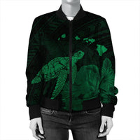 Hawaii Polynesian Hibiscus Turtle Map Bomber Jacket Green - AH - Polynesian Pride