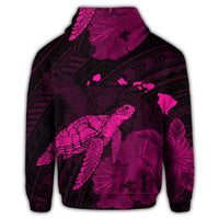 Hawaiian Polynesian Hibiscus Turtle Map Hoodie Pink - Polynesian Pride