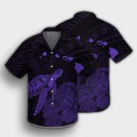 Hawaii Polynesian Hibiscus Turtle Map Hawaiian Shirt Purple - AH - Polynesian Pride