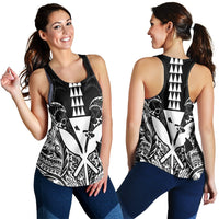 Hawaii Polynesian Kanaka Kakau Racerback Tank - Alan Style White - AH Black - Polynesian Pride