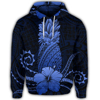 Hawaiian Polynesian Pineapple Hibiscus Hoodie Blue - Polynesian Pride