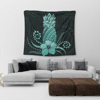 Hawaii Polynesian Pineapple Hibiscus Tapestry - Turquoise - AH - Polynesian Pride