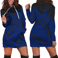 Hawaii Polynesian Turtle Hoodie Dress - Blue - AH Black - Polynesian Pride