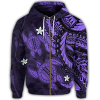 Hawaii Zip Hoodie Polynesian Turtle with Hibiscus Purple - Polynesian Pride