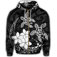 Hawaii Zip Hoodie Polynesian Turtle with Plumeria Pog Style White - Polynesian Pride