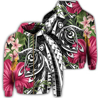 Hawaii Zip Hoodie Polynesian Turtle Tropical Hibiscus Plumeria Unisex Art - Polynesian Pride