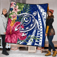 Hawaii Polynesian Turtle Tropical Hibiscus Plumeria Premium Quilts - Blue - AH - Polynesian Pride