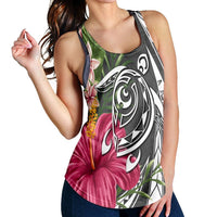 Hawaii Polynesian Turtle Tropical Hibiscus Plumeria Racerback Tank - Gray - AH - Polynesian Pride
