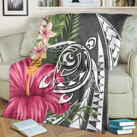 Hawaii Polynesian Turtle Tropical Hibiscus Plumeria Premium Blankets - Gray - AH - Polynesian Pride