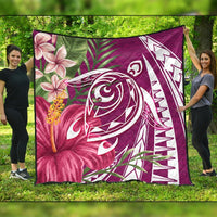 Hawaii Polynesian Turtle Tropical Hibiscus Plumeria Premium Quilts - Pink - AH Black - Polynesian Pride