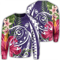 Hawaii Polynesian Turtle Tropical Hibiscus Plumeria Sweatshirt - Purple - AH Unisex Black - Polynesian Pride