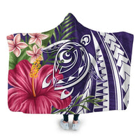 Hawaii Polynesian Turtle Tropical Hibiscus Plumeria Hooded Blanket - Purple - AH Hooded Blanket White - Polynesian Pride