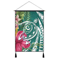 Hawaii Polynesian Turtle Tropical Hibiscus Plumeria Hanging Poster - Turquoise - AH Hanging Poster Cotton And Linen - Polynesian Pride