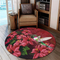 Hawaii Red Hibiscus Humming Bird Round Carpet - AH - Polynesian Pride