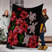 Hawaii Red Hibiscus Turtle Premium Blankets - AH - Ray Style - Polynesian Pride