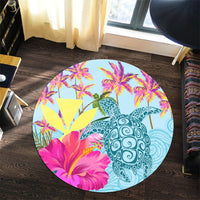 Hawaii Sea Turtle Hibiscus Kanaka Round Carpet - AH - Polynesian Pride