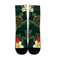 Hawaii Sea Turtle Hibiscus Plumria Crew Socks - AH - Polynesian Pride