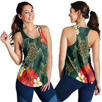 Hawaii Sea Turtle Hibiscus Plumria Racerback Tank - AH Black - Polynesian Pride