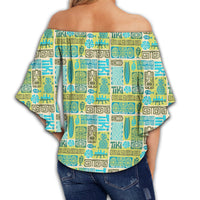 Hawaii Seamless Exotic Tiki Pattern Women's Off Shoulder Wrap Waist Top - AH - Polynesian Pride