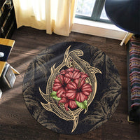 Hawaii Shark Hibiscus Gold Round Carpet - AH - Polynesian Pride