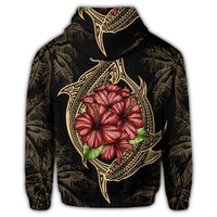 Hawaii Shark Hibiscus Gold Zip Hoodie - Polynesian Pride
