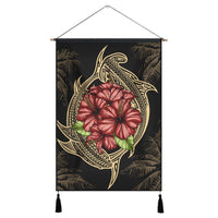 Hawaii Shark Hibiscus Gold Hanging Poster - AH Hanging Poster Cotton And Linen - Polynesian Pride