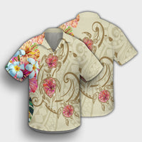 Hawaii Triple Marble Turtle Polynesian Hibiscus Hawaiian Shirt - AH - Benjamin Style - Beige - Polynesian Pride