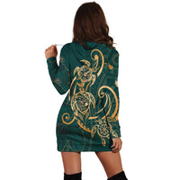 Hawaii Triple Marble Turtle Polynesian Hibiscus Hoodie Dress - AH - Benjamin Style - Green - Polynesian Pride