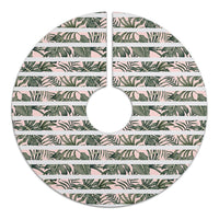 Hawaii Tropical Dark Green Leaves Seamless Pattern White Stripes Pink Background Tree Skirt - Polynesian Pride