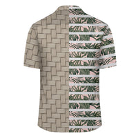 Hawaii Tropical Dark Green Leaves Seamless Pattern White Stripes Pink Background Lauhala Moiety Hawaiian Shirt - Polynesian Pride