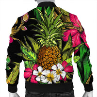 Hawaii Tropical Flowers Pineapple Bomber Jacket - AH - Polynesian Pride