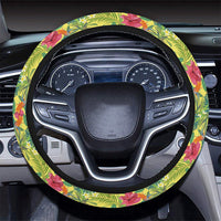 Hawaii Tropical Leaves And Flowers Hawaii Universal Steering Wheel Cover with Elastic Edge - Polynesian Pride