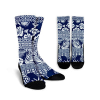 Hawaii Tropical Pattern Crew Socks - AH Crew Socks White - Polynesian Pride