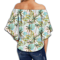 Hawaii Tropical Watercolor Palm Tree Leaf Women's Off Shoulder Wrap Waist Top - AH - Polynesian Pride