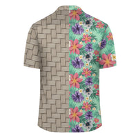 Hawaii Tropical Flower Blossom Cluster Seamless Pattern Tropical Flowers Palm Leaves Plant And Leaf Lauhala Moiety Hawaiian Shirt - Polynesian Pride