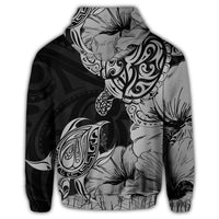 Hawaii Turtle Zip Hoodie Polynesian Hibiscus Art Gray - Polynesian Pride
