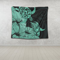 Hawaii Turtle Tapestry Polynesian Hibiscus Art Turquoise - AH - Polynesian Pride