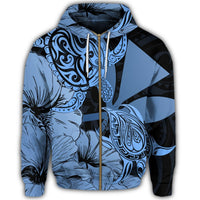 Hawaii Turtle Zip Hoodie Polynesian Hibiscus Art Ver 2.0 Blue - Polynesian Pride