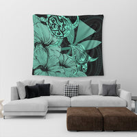 Hawaii Turtle Tapestry Polynesian Hibiscus Art Ver 2.0 Turquoise - AH - Polynesian Pride