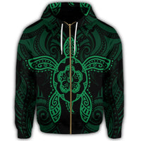 Hawaii Turtle Fixed Green Zip Hoodie - Polynesian Pride