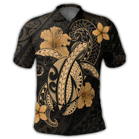 Hawaii Turtle Flower Polynesian Polo Shirt Gold - Polynesian Pride